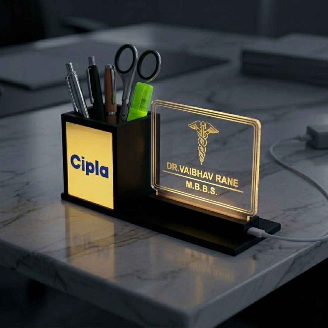 1779692914_Wooden LED Pen Stand with Personalized Name Plate- 2